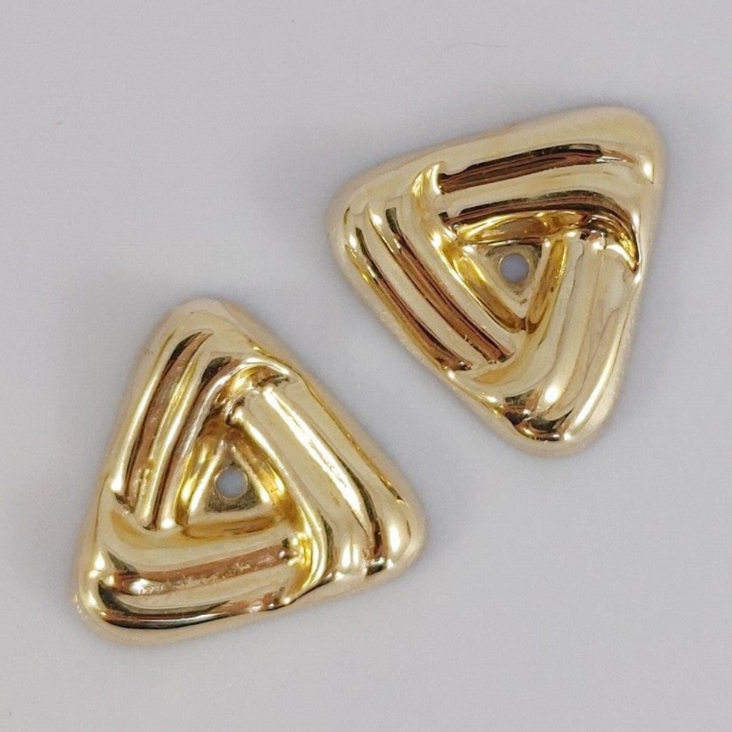 Beautiful Solid 14k Gold Triangular Stud Jacket Enhancer Earrings Unique
